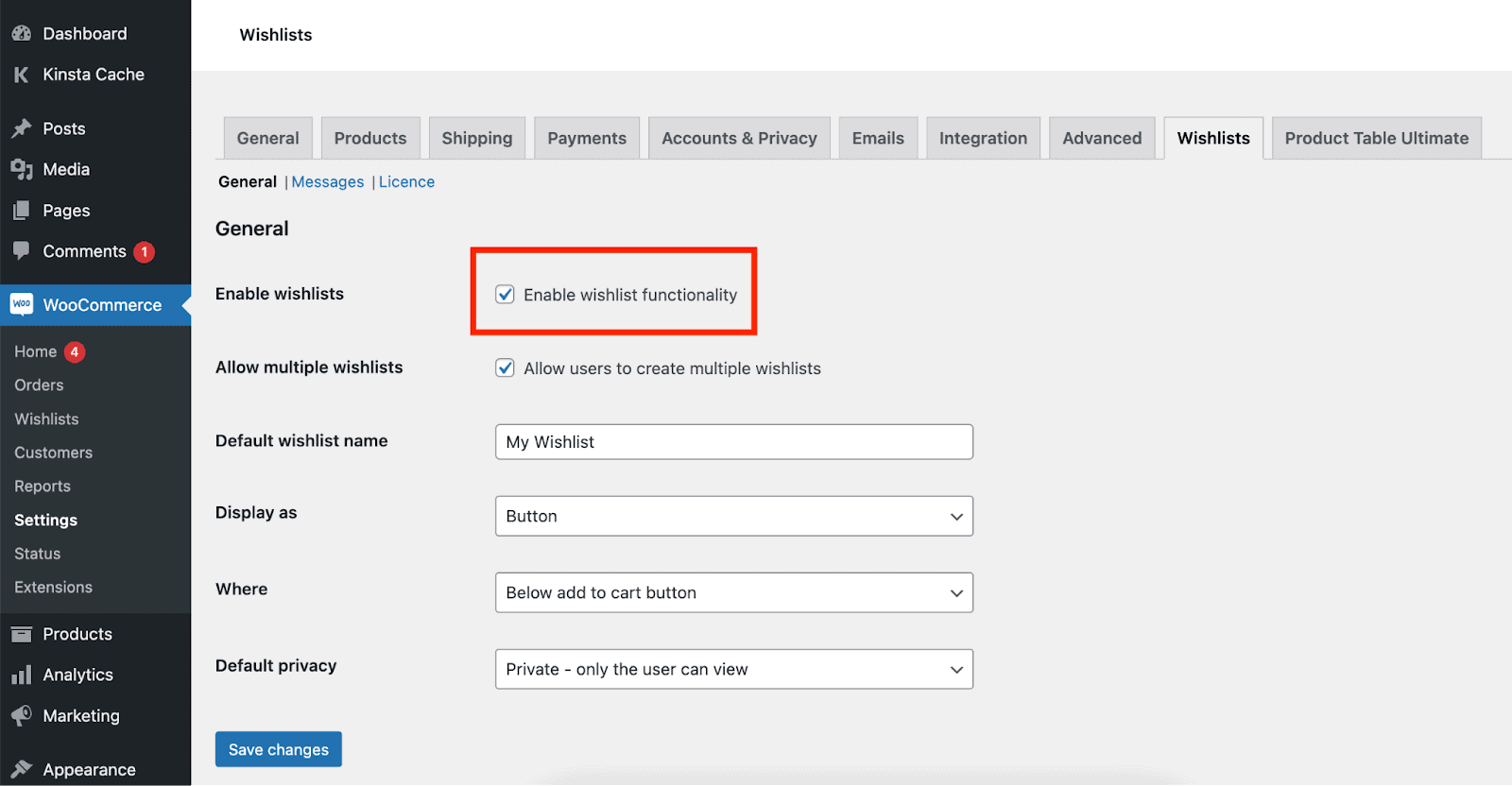 Enable the wishlist functionality from your wishlist settings tab