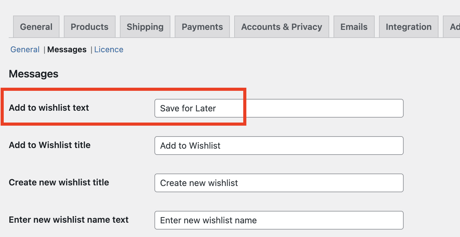 Change text for adding products to wishlist 