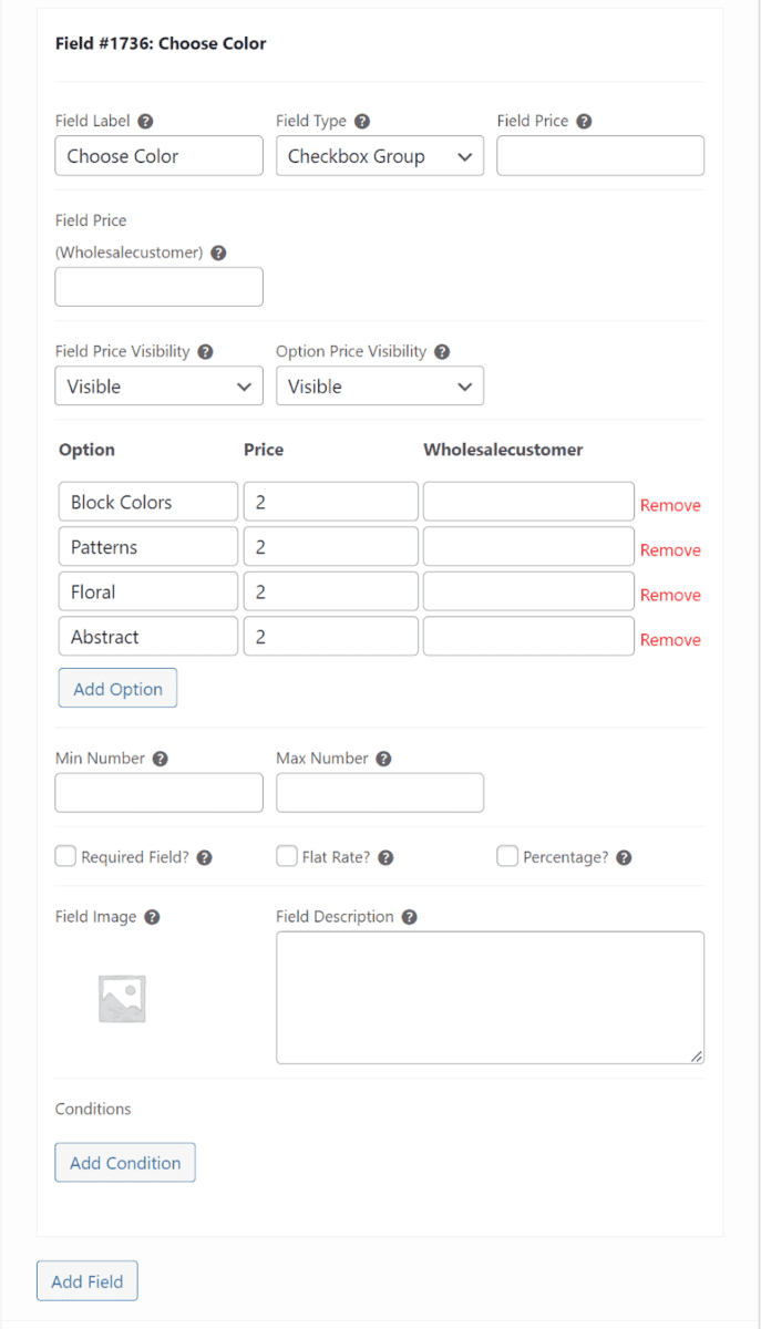 Adding multiple options to a field using the WooCommerce Product Add-Ons Ultimate plugin.