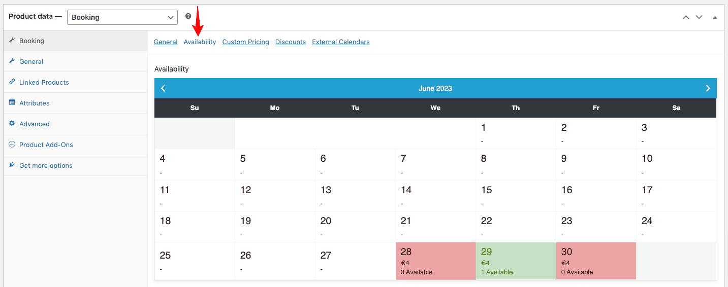 WooCommerce equipment rental availability calendar