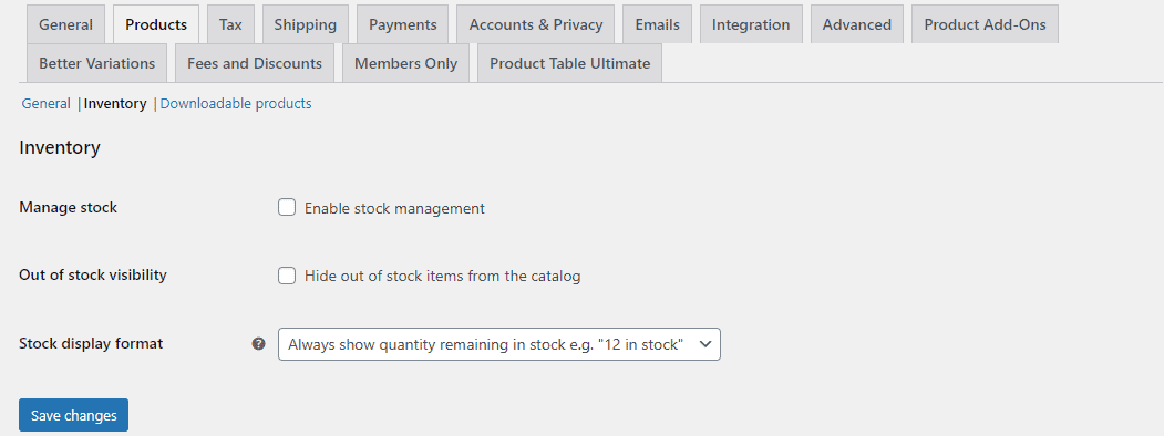 Inventory tab