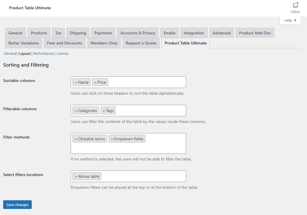 Layout settings