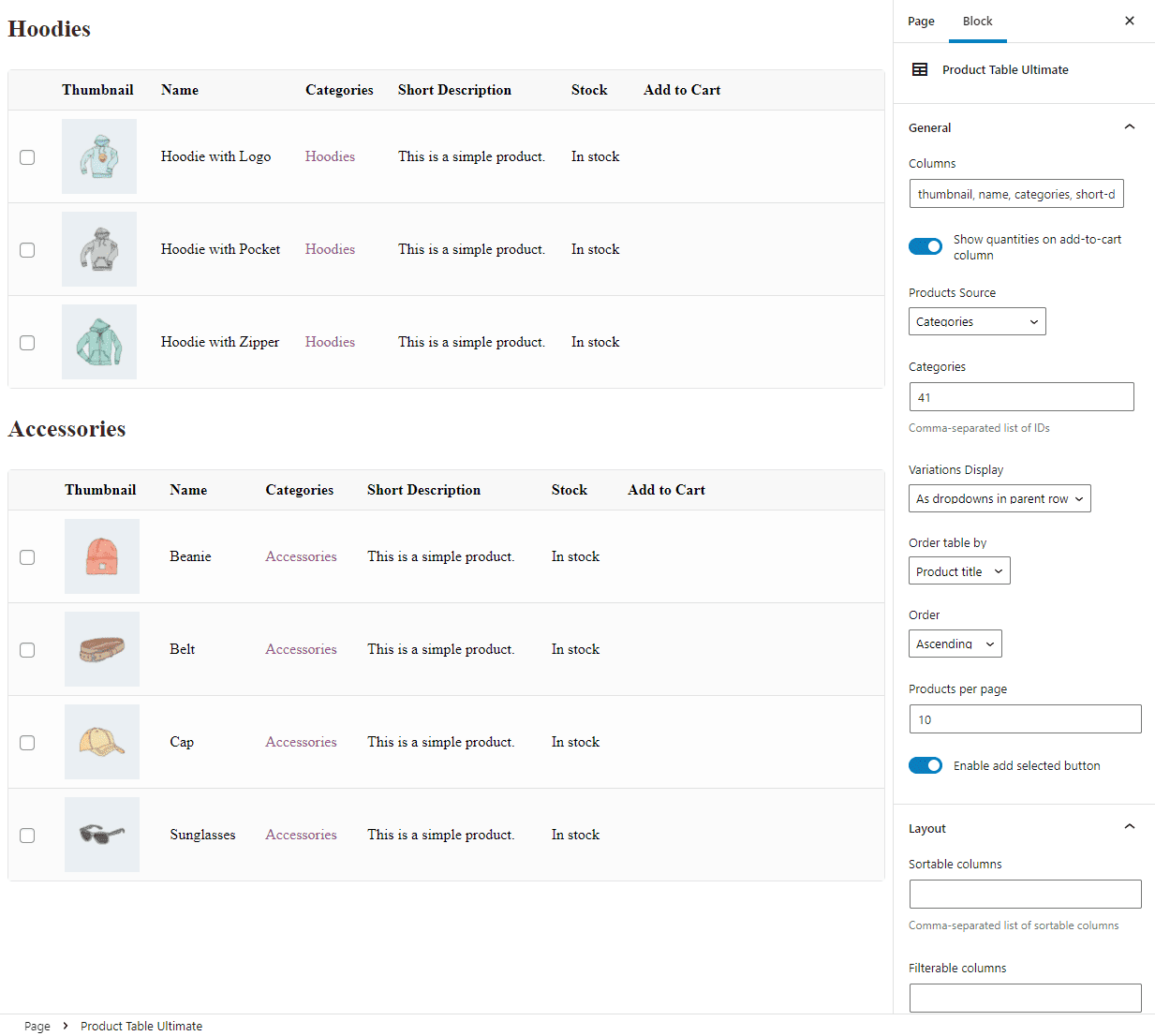 Multiple WooCommerce quick order tables