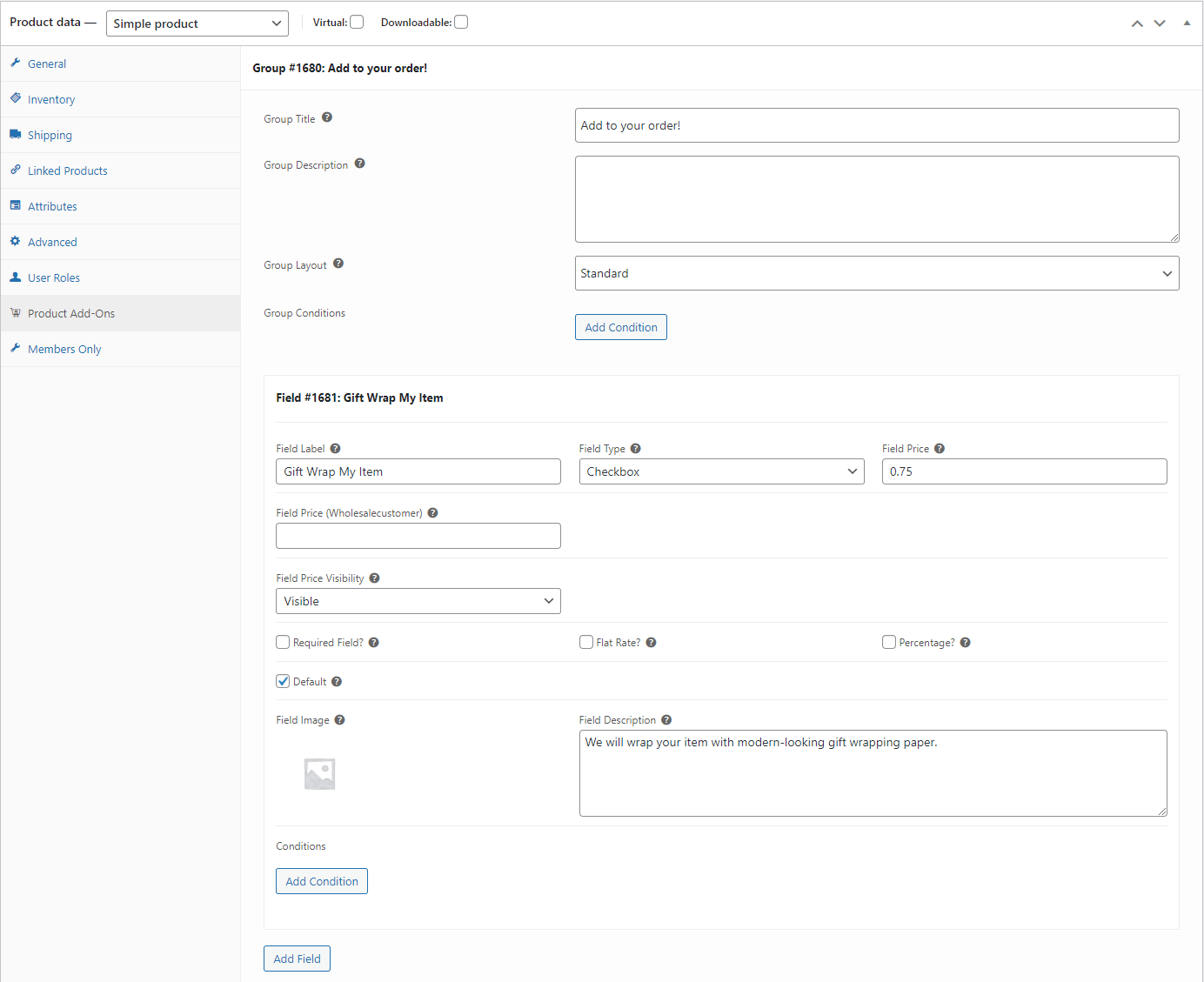 Parameters settings