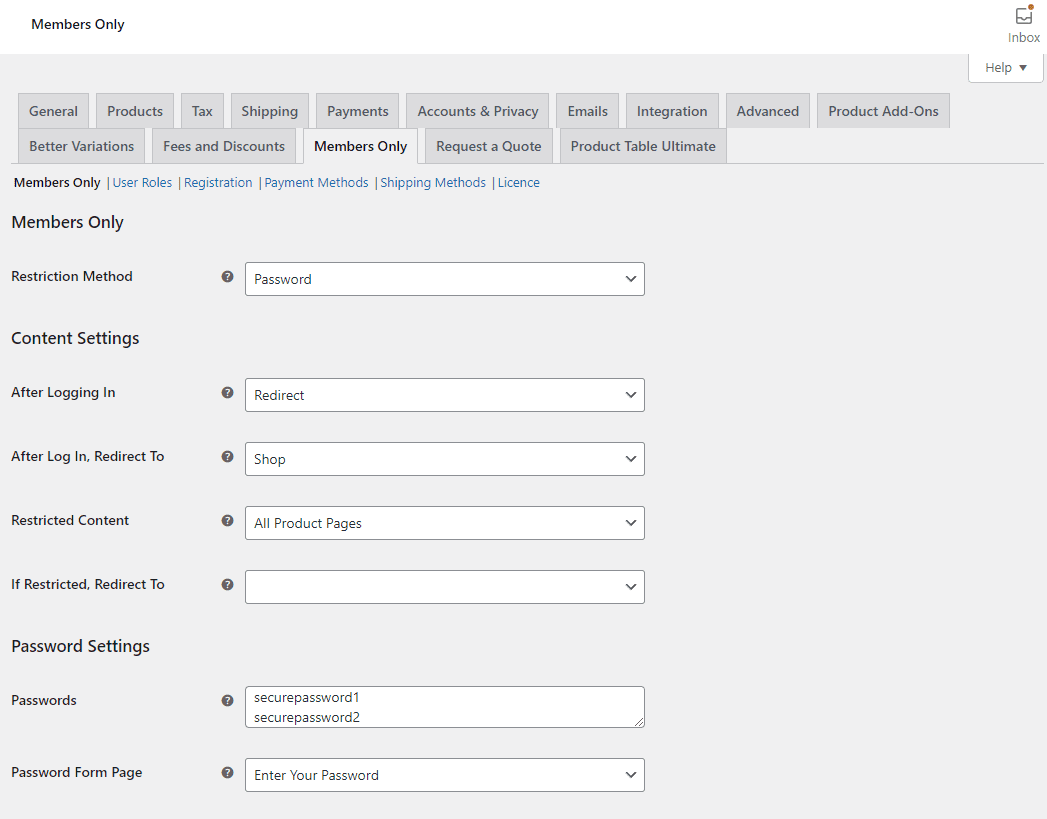 Password settings