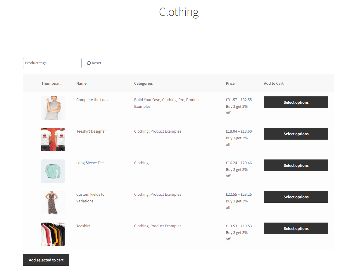 Product table with WooCommerce custom taxonomy