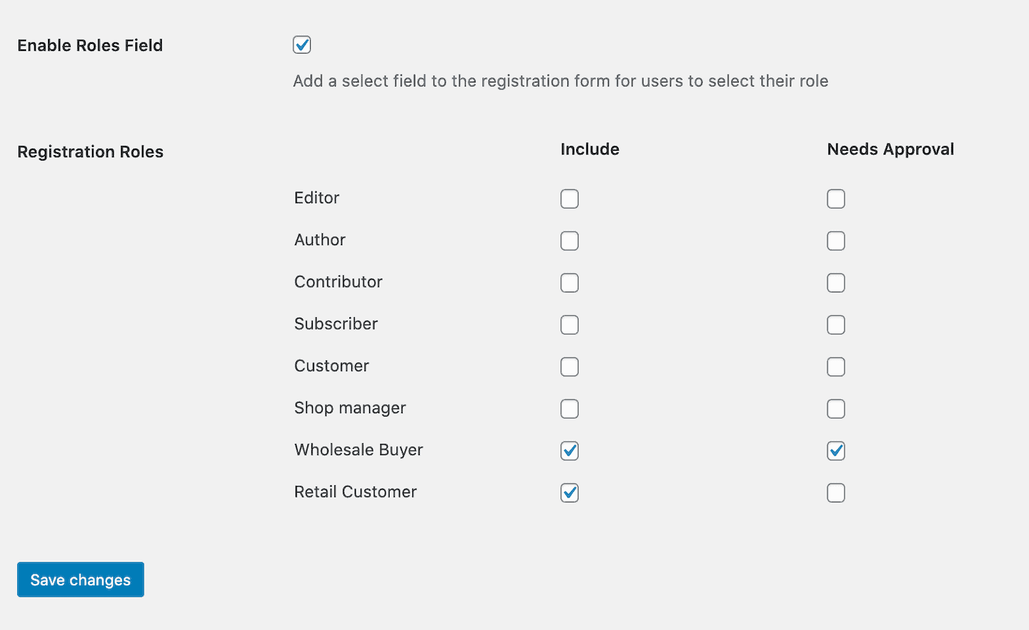 Register for user role