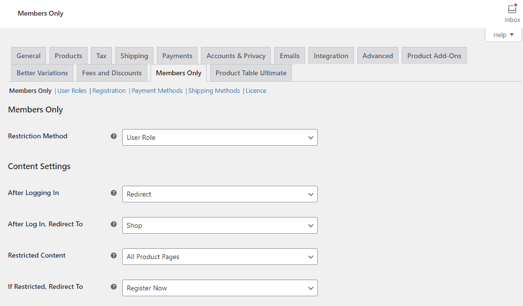 Restriction method option