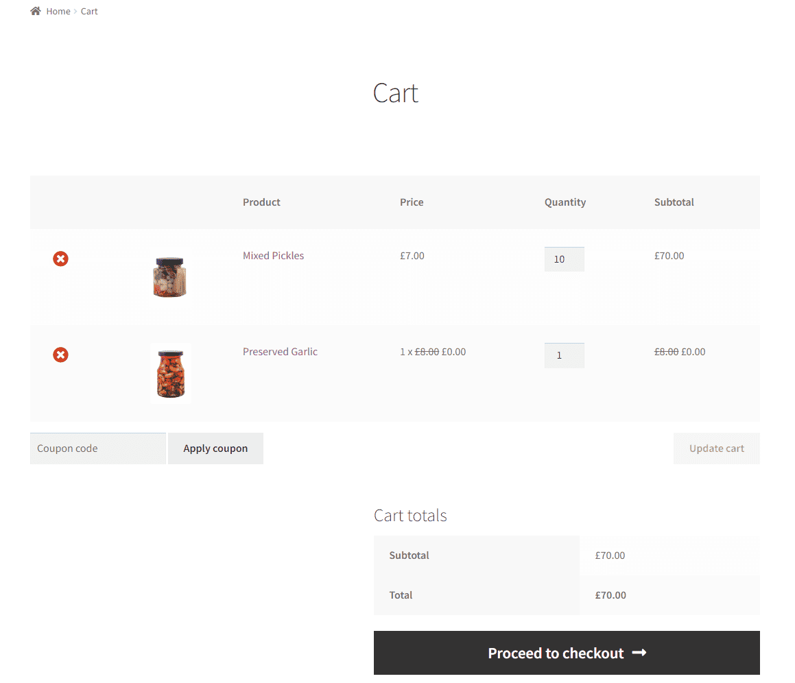 Cart discount for specific products