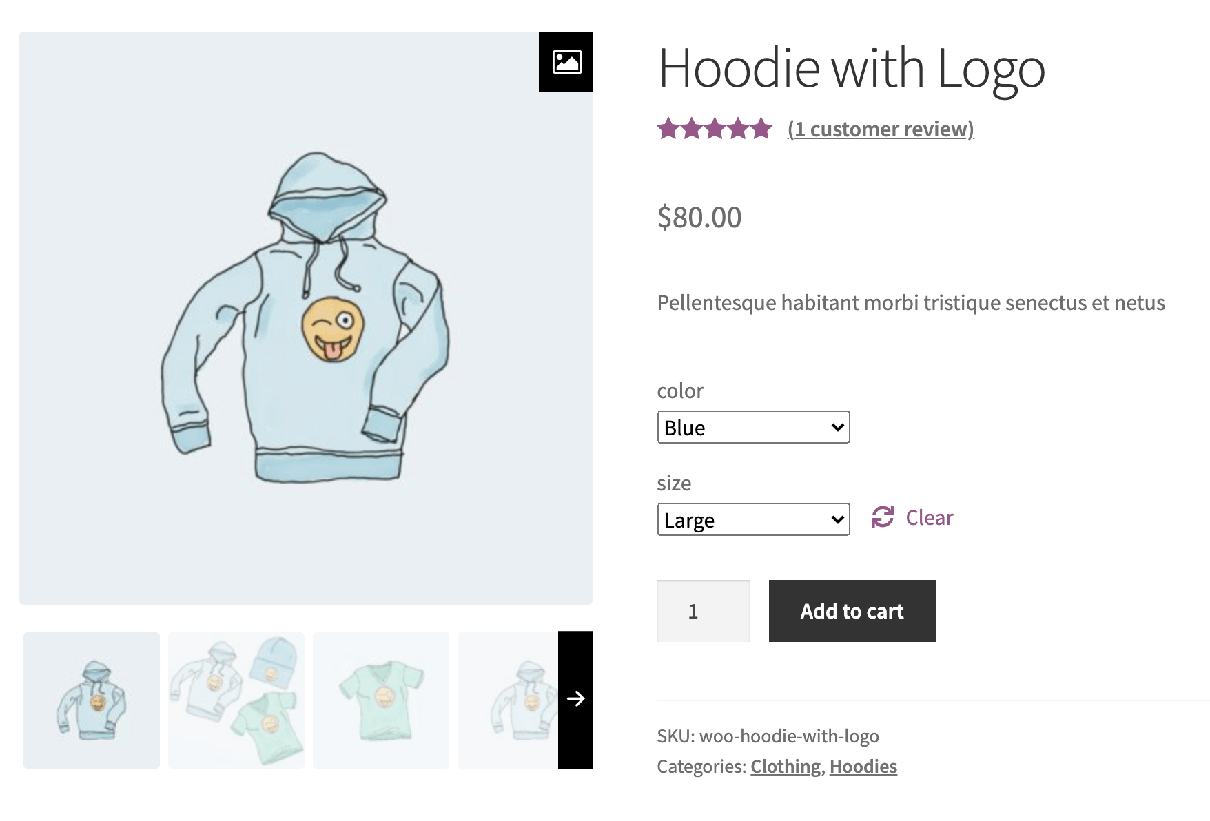 Standard WooCommerce product page