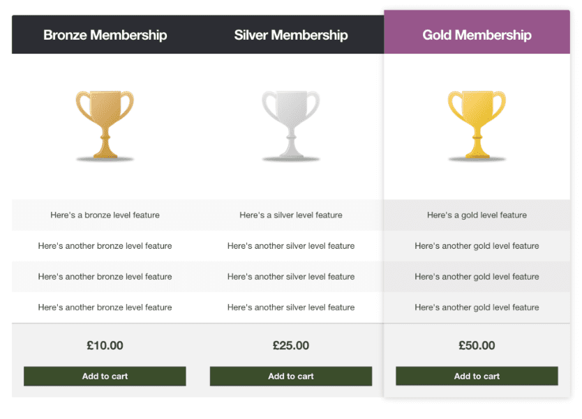 Storefront Pricing Tables