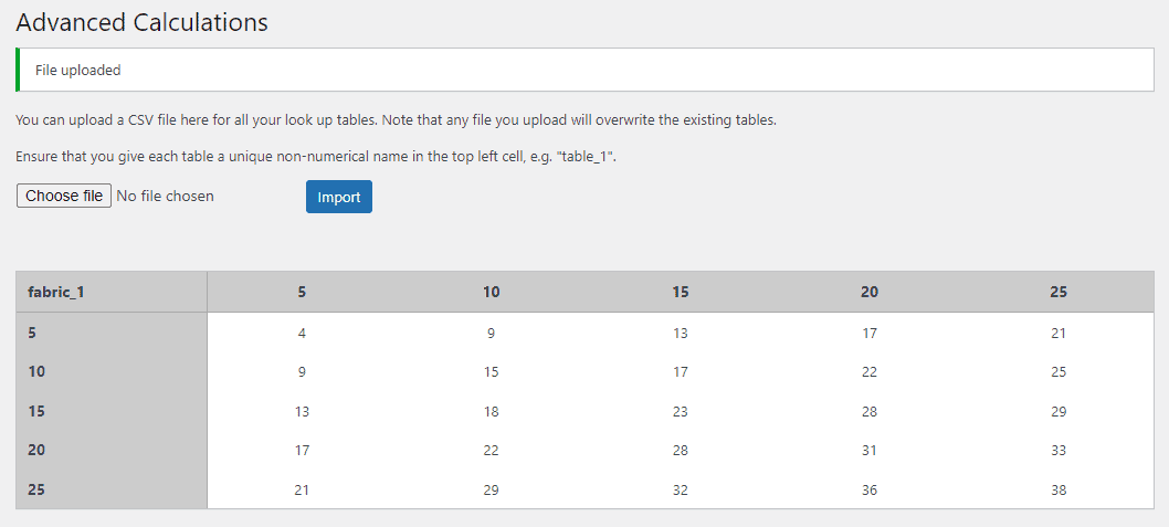 WooCommerce product dimensions lookup table