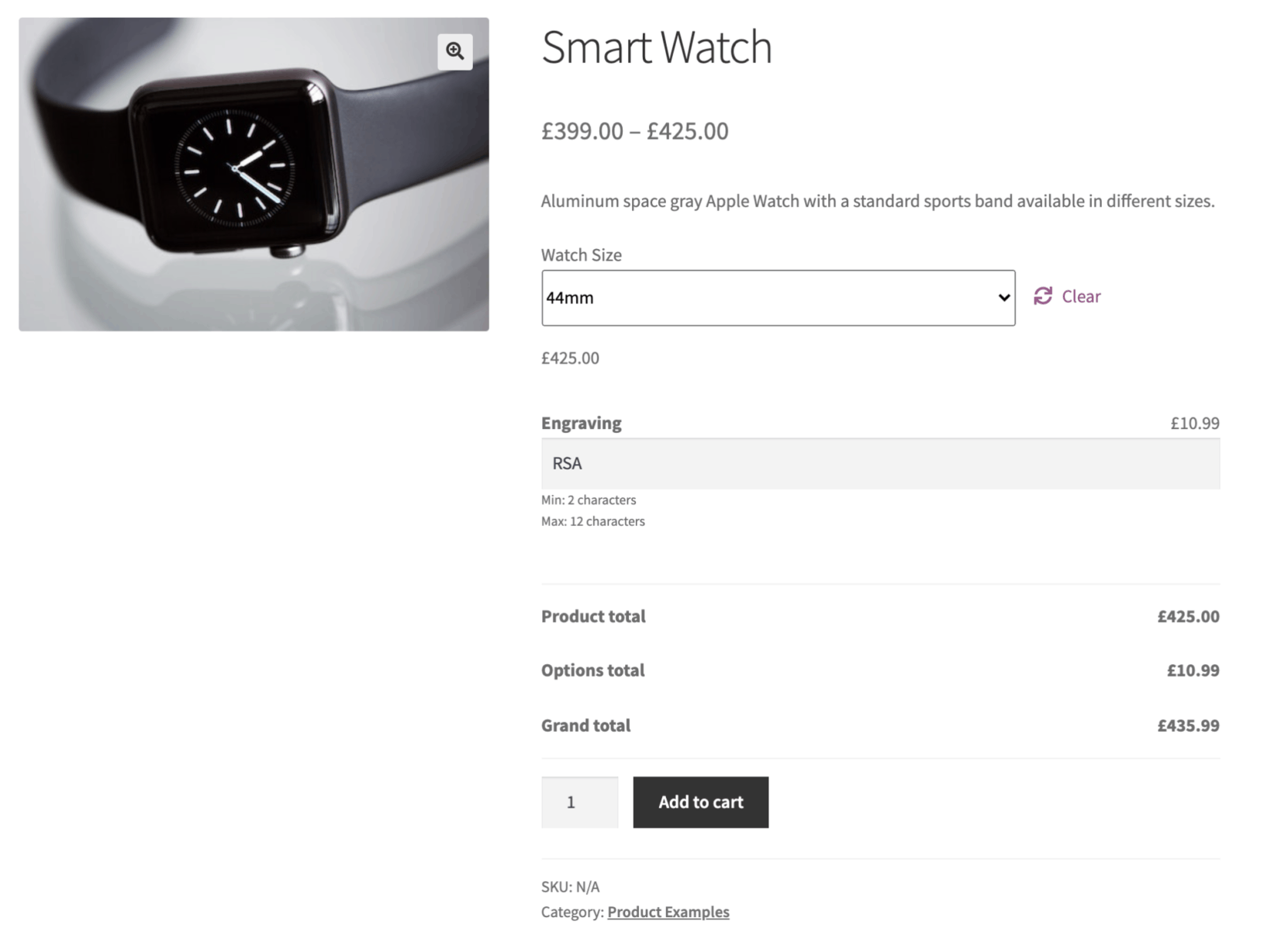 WooCommerce custom product watch