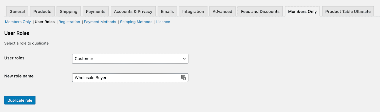 Wholesale user role