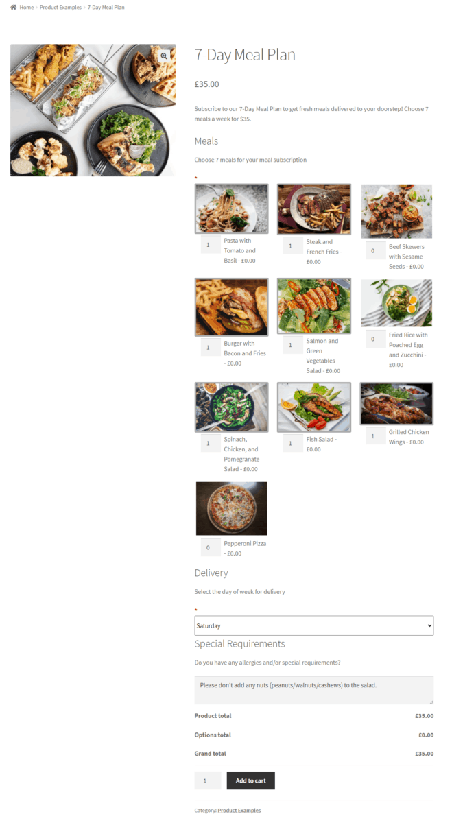 Preview of the WooCommerce meal subscription service