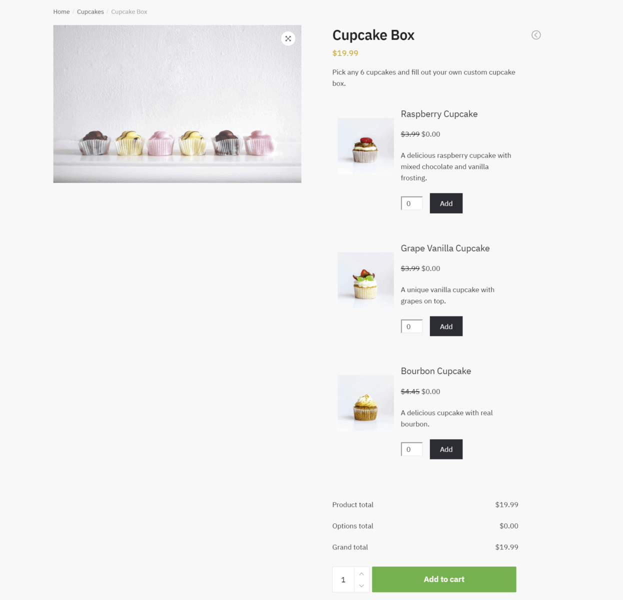 Example of WooCommerce product boxes with fixed price