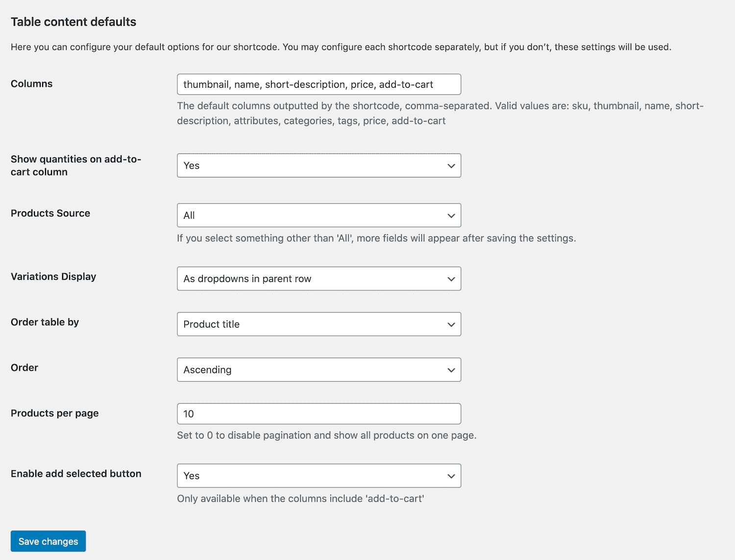 WooCommerce Product Table Ultimate settings